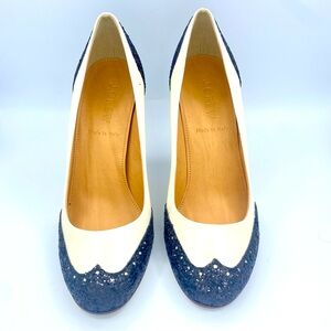 J Crew l Off White Black Glitter Vintage Style Heels